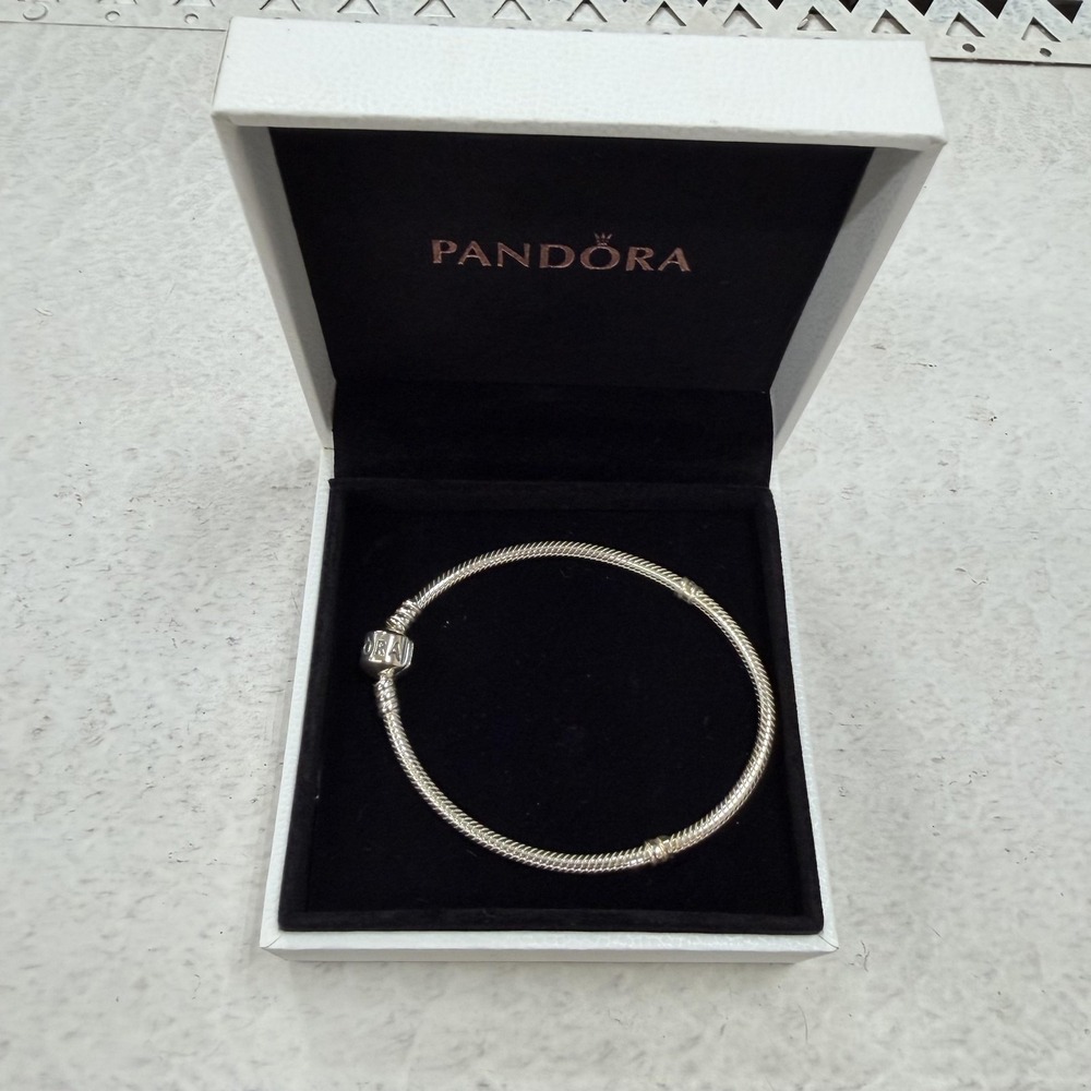 Pandora Sterling Silver 925 Snake Chain Charm Bracelet Barrel Clasp With Box